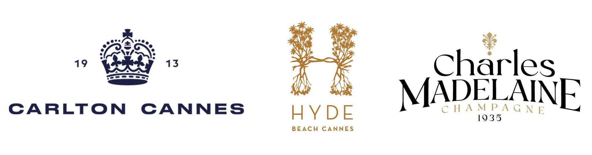 Carlton Cannes, Hyde Beach Cannes and Charles Madelaine logos